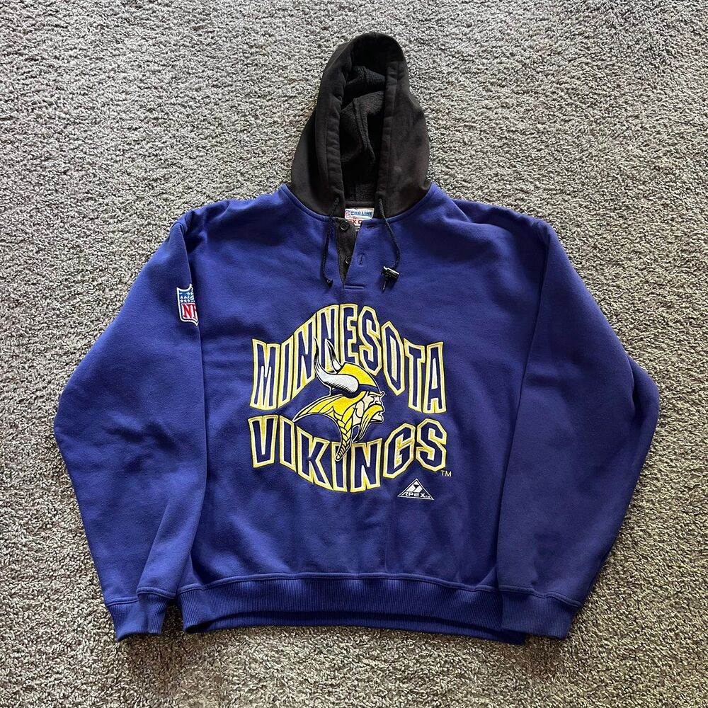 Vintage 90s Minnesota Vikings Apex One Hoodie Sweatshirt Embroidered Sz Large